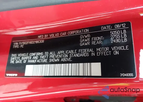 2013 Volvo S60 T6 from USA, damaged, VIN YV1902FH6D2186308